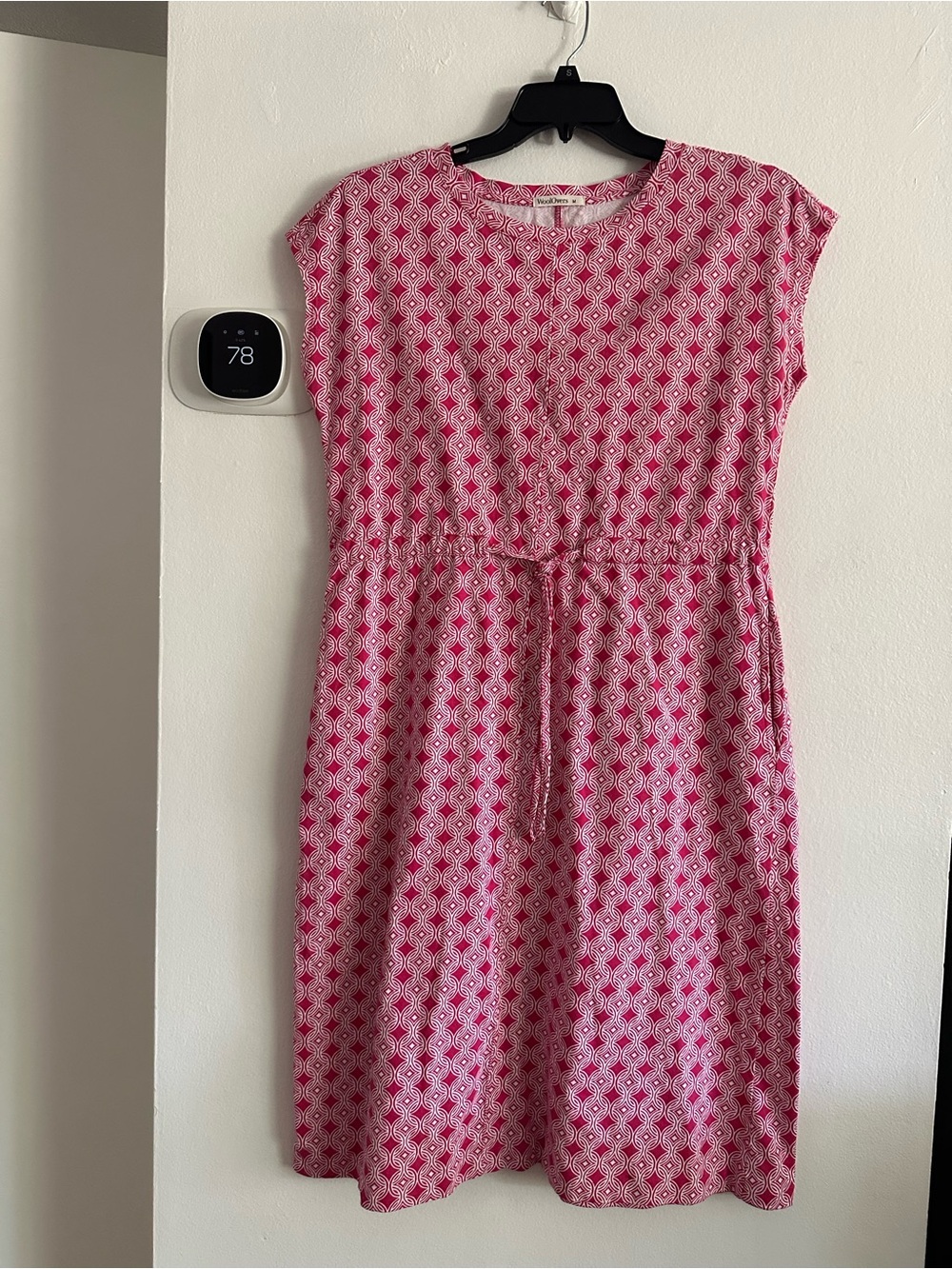 Woolovers Pink Patterned Cap-Sleeve Drawstring Dress women medium